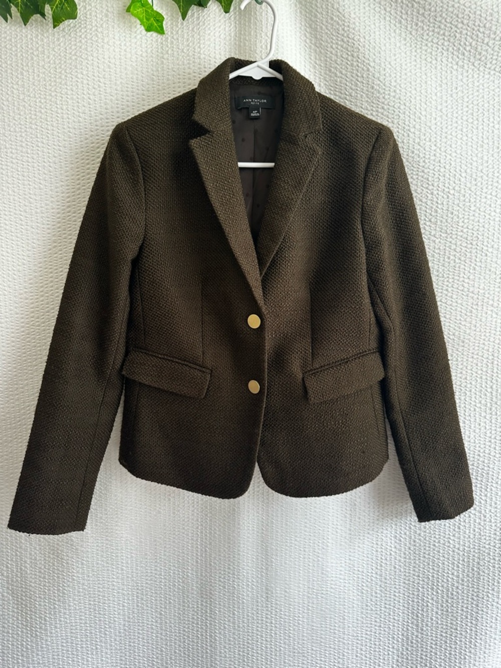 Ann Taylor Brown Textured Blazer Jacket Petite 4 Career Office Classic Lined